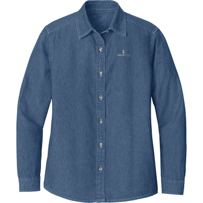 PORT & COMPANY Women's Long Sleeve Value Denim Shirt (EMB)