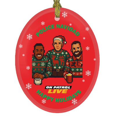 On Patrol Live: Police Navidad with Hosts Premium Glass Oval Ornament (Red)