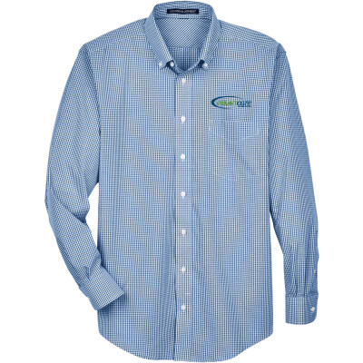 Mens Gingham Check Woven Dress Shirt - EMBROIDERED