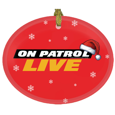 On Patrol Live: Holiday Hat Logo Premium Glass Oval Ornament (Red)
