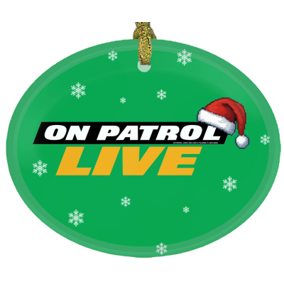 On Patrol Live: Holiday Hat Logo Premium Glass Oval Ornament (Green)