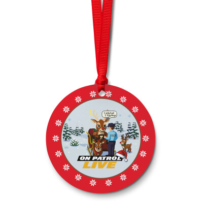 On Patrol: Live Reindeer Field Sobriety Test Acrylic Round RED Ornament