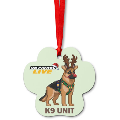 On Patrol: Live Paw Print Shaped K9 Unit Metal Ornament