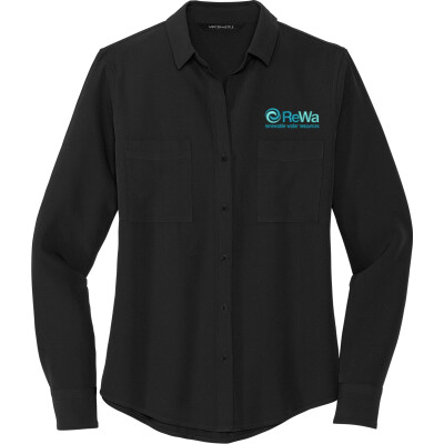 MERCER & METTLE Women's Stretch Crepe Long Sleeve Camp Blouse