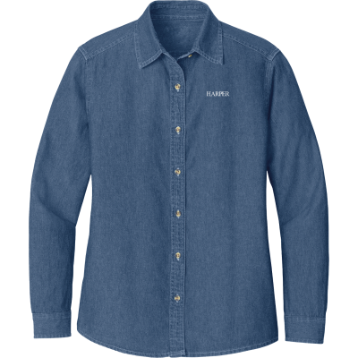 PORT & COMPANY Women's Long Sleeve Value Denim Shirt (EMB)