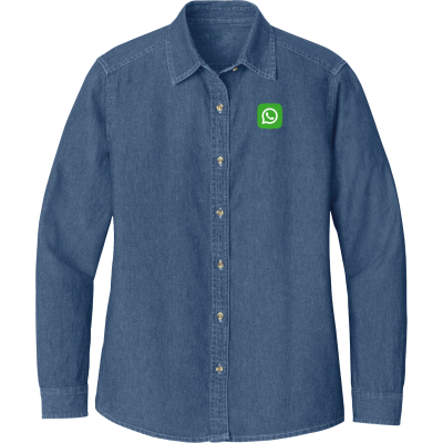 PORT & COMPANY Women's Long Sleeve Value Denim Shirt (EMB)