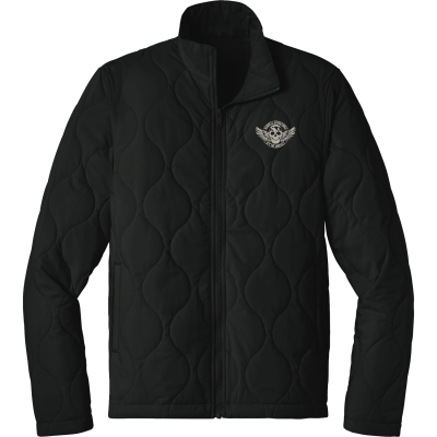 WINGED SKULL Quilted Full-Zip Jacket with Embroidered Design