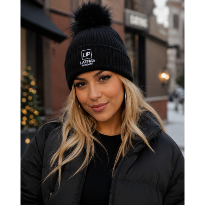 LIP Embroidered Pom Cuffed Beanie