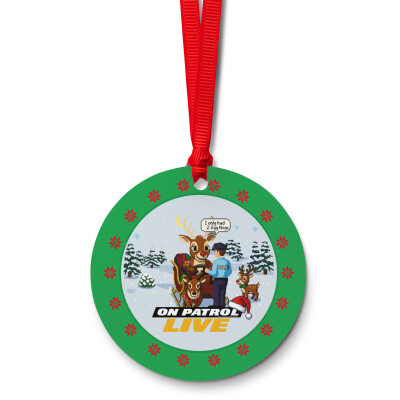 On Patrol: Live Reindeer Field Sobriety Test Acrylic Round Green Ornament